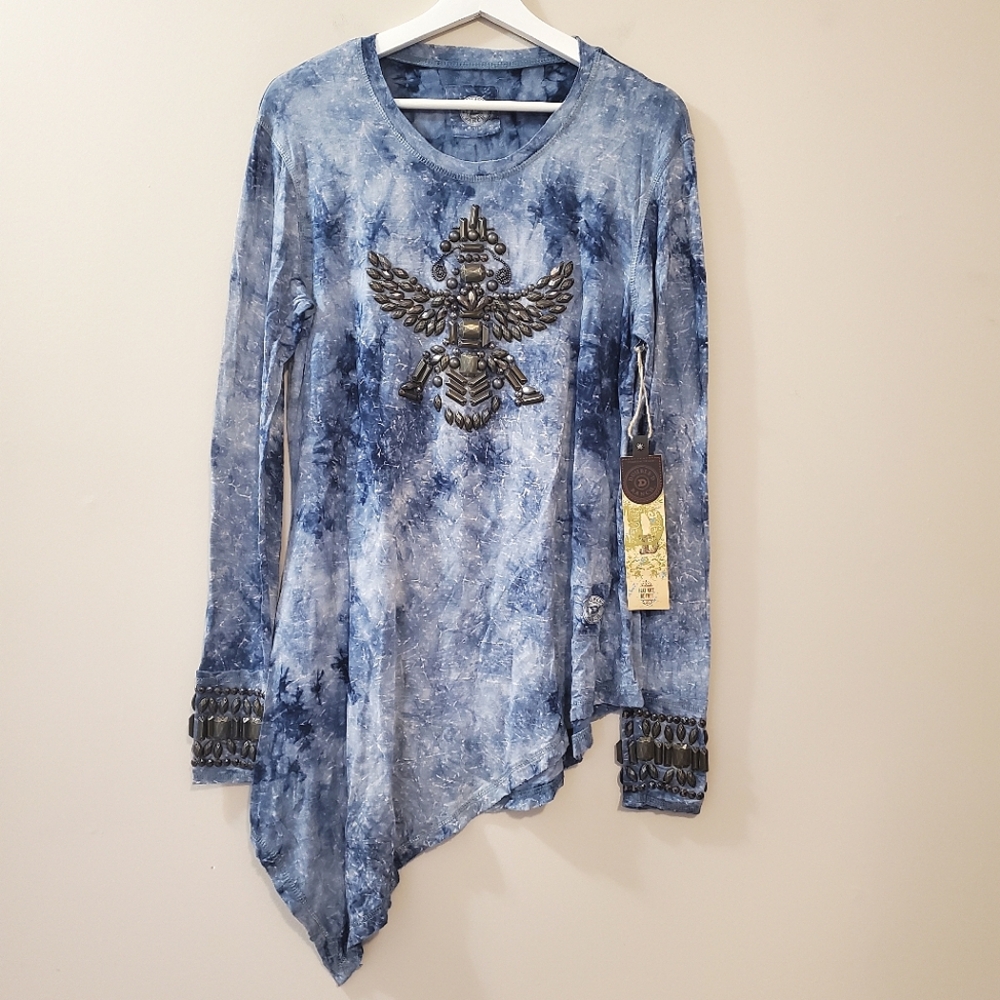 Double D Ranch - Corn Blue Tie Dye long sleeve top - Size S
